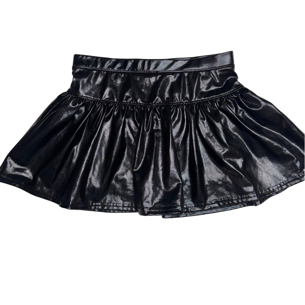 Azarhia Girls Black Metallica Skort Shiny Ruffle Skirt Shorts Size YL 10/12